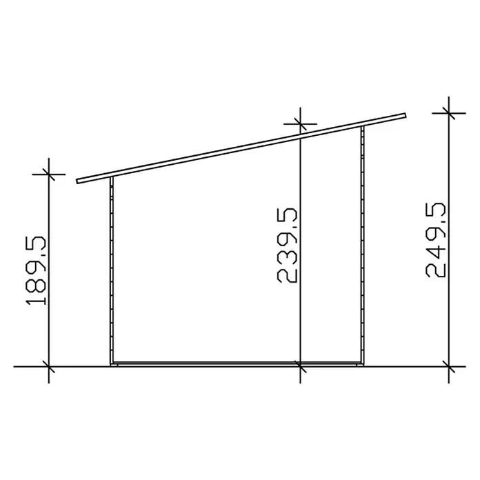 SKAN HOLZ Holzunterstand Ole - 250 x 300 x 249,5 cm, Natur - Schematische Darstellung eines Bauplans für einen Schuppen mit verschiedenen Höhenangaben in Millimetern.