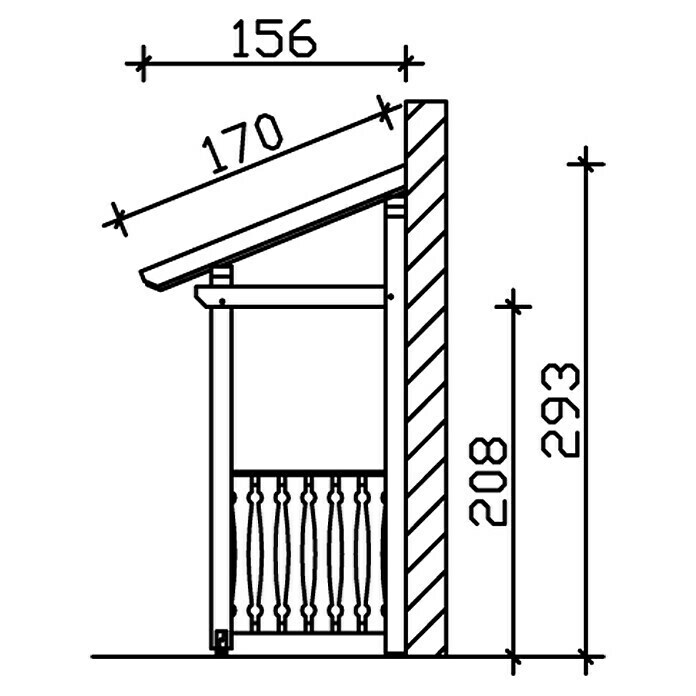 Skan Holz Vordach Paderborn 6L x T: 336 cm x 156 cm, Weiß Sketch