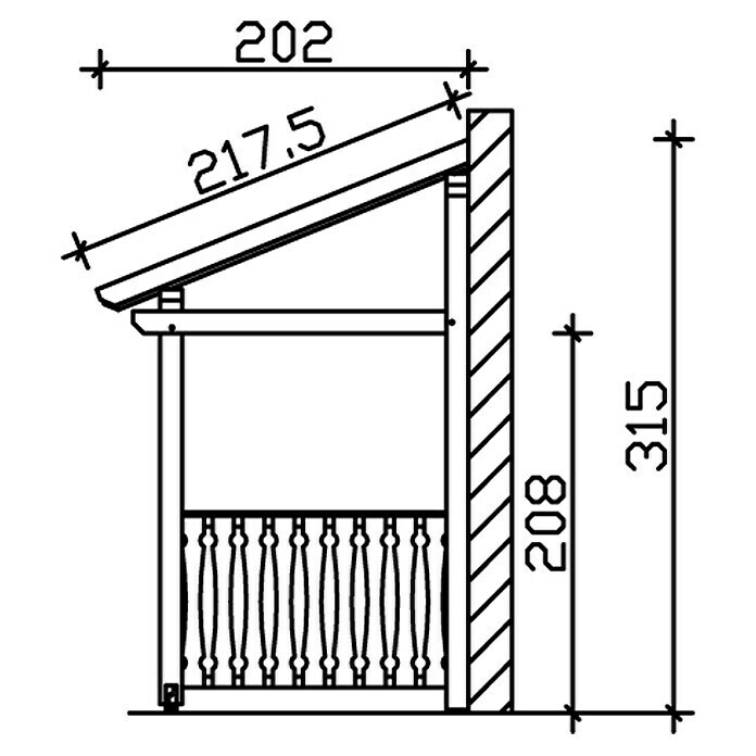 Skan Holz Vordach Paderborn 8L x T: 336 cm x 202 cm, Schiefergrau Sketch