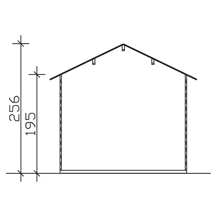 SKAN HOLZ Gartenhaus Palma 3 - Außenmaß inkl. Dachüberstand (B x T): 280 x 355 cm, Holz, Natur - Darstellung eines Hausquerschnitts mit einer Gesamthöhe von 256 Einheiten und einer Wandhöhe von 195 Einheiten.