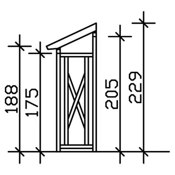 SKAN HOLZ Kaminholzregal Paul 1 - 240 x 88 x 229 cm, Holz, Natur - Bild einer Bauzeichnung eines Vogelhauses mit Maßangaben für Höhe und Breite, die einen detaillierten Blick auf das Design ermöglicht.