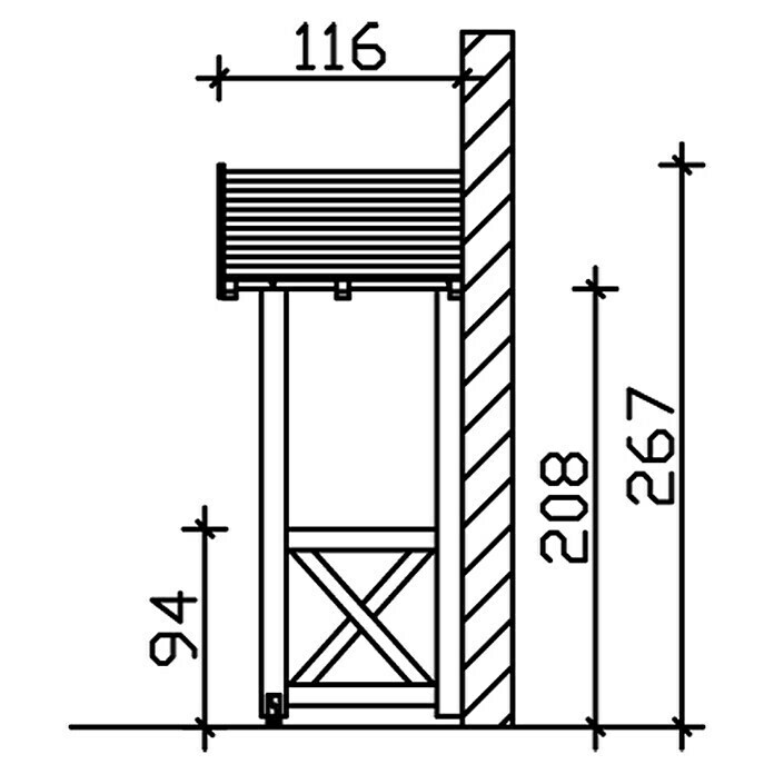 Skan Holz Vordach Siegen 4L x T: 247 cm x 116 cm, Eiche Hell Sketch