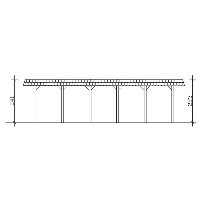 SKAN HOLZ Carport Spreewald - Außenmaß inkl. Dachüberstand (B x T): 3,45 x 8,93 m, Einzelcarport, Grün, Farbe Dach: Rot, Aluminium-Dachplatten - Zeichnung einer Pergola mit Angabe der Höhenmaße.