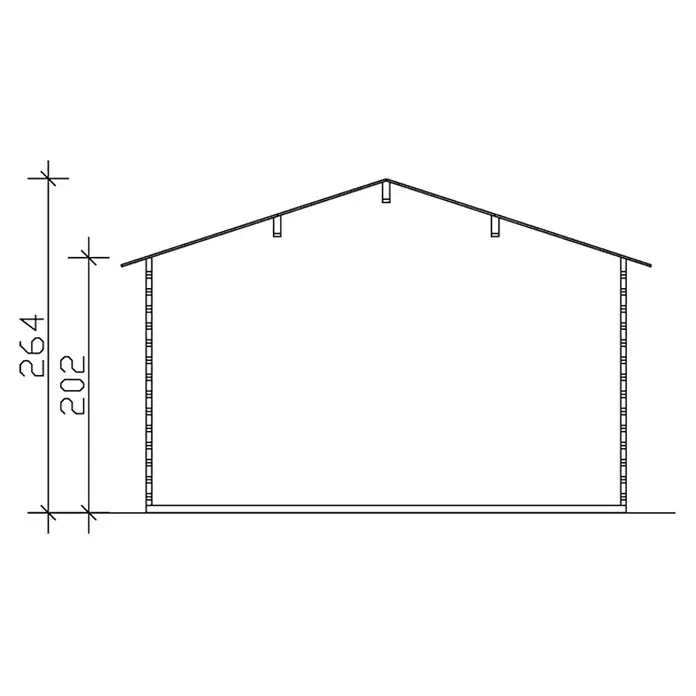 SKAN HOLZ Gartenhaus Stavanger 1 - Außenmaß inkl. Dachüberstand (B x T): 420 x 400 cm, Holz, Natur - Schemazeichnung eines Hauses mit Höhenangaben. Eine detaillierte Darstellung des Hausdesigns mit präzisen Maßangaben für Planungszwecke.