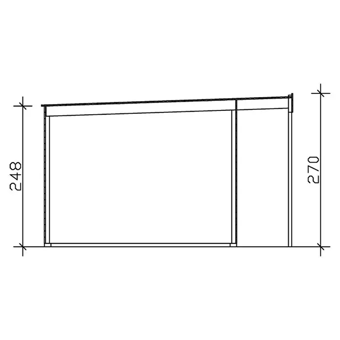 SKAN HOLZ Gartenhaus Tokio 2 - Außenmaß inkl. Dachüberstand (B x T): 340 x 440 cm, Holz, Natur, 11,56 m², Einschalig - Darstellung eines Schuppen-Designs mit Höhenangaben. Ideal für Bauprojekte mit klaren, maßgenauen Details und exakter Planung für Gartenhausliebhaber.