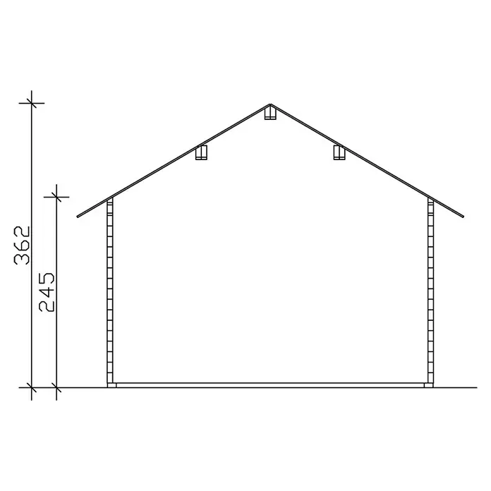 SKAN HOLZ Gartenhaus Toronto 1 - Außenmaß inkl. Dachüberstand (B x T): 500 x 500 cm, Holz, Natur, 17,64 m², 1 Lage Dachschalung - Skizze eines Hauses mit den Maßen 362 und 245, die einen guten Überblick über das Gebäude geben. Eine nützliche Vorlage.
