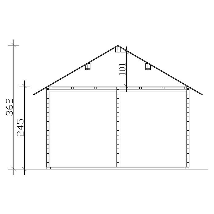 Skan Holz Gartenhaus Toronto 2B x T: 500 x 640 cm, Holz, Wandstärke: 70 mm, 19 mm Dachschalung mit Konter- & Dachlattung Sketch