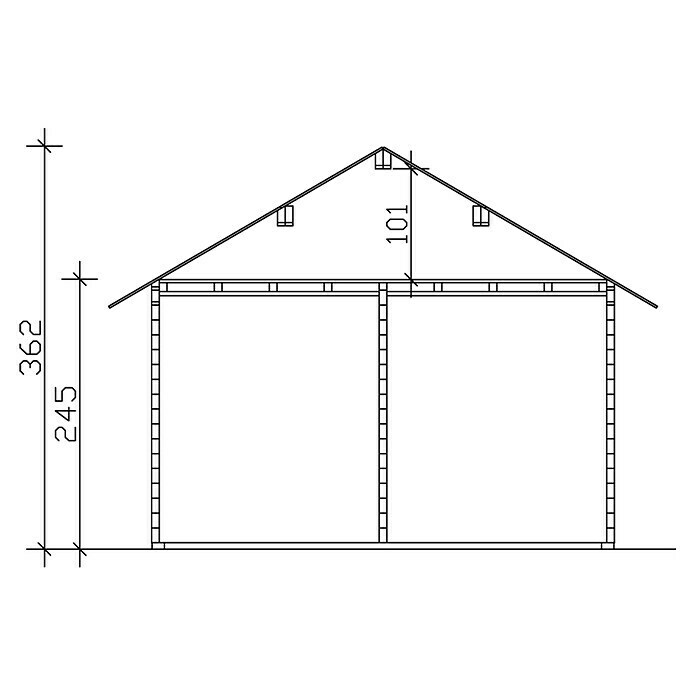 Skan Holz Gartenhaus Toronto 4B x T: 500 x 740 cm, Holz, Wandstärke: 70 mm, 19 mm Dachschalung mit Konterlattung & 2. Dachschalung Sketch