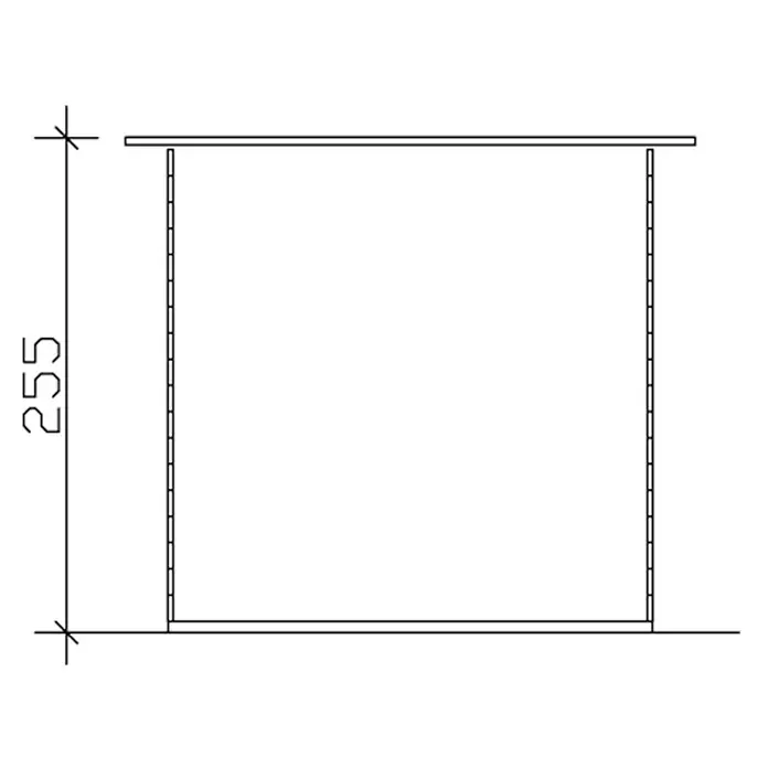 SKAN HOLZ Gartenhaus Venlo 1 - Außenmaß inkl. Dachüberstand (B x T): 290 x 290 cm, Holz, Natur - Schematische Darstellung einer quadratischen Box mit Höhenangabe von 255 mm, ideal für Baupläne und technische Zeichnungen.