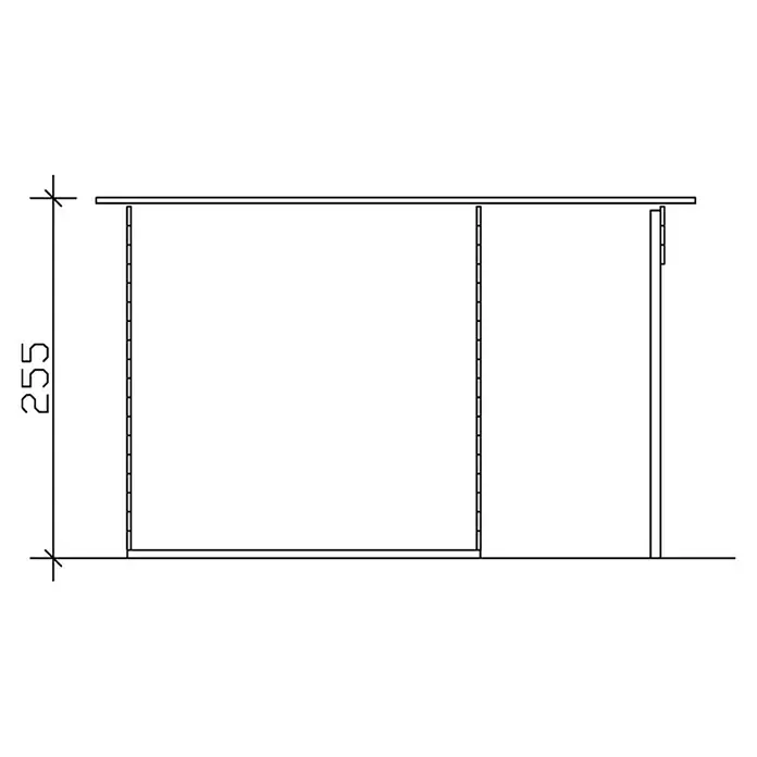 SKAN HOLZ Gartenhaus Venlo 2 - Außenmaß inkl. Dachüberstand (B x T): 420 x 290 cm, Holz, Natur - Diese Abbildung zeigt einen Regalausschnitt mit der Höhenangabe 255, dargestellt in einer technischen Zeichnung.