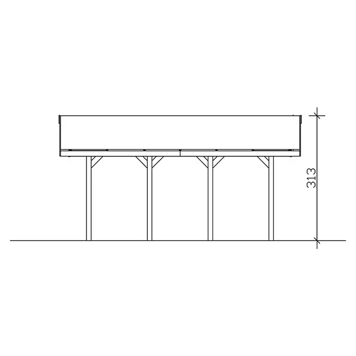 SKAN HOLZ Carport Wallgau - Außenmaß inkl. Dachüberstand (B x T): 3,8 x 6 m, Einzelcarport, Schiefergrau, Farbe Dach: Schwarz, Materialspezifizierung Dach: Fichte, Bitumen - Darstellung eines Produkt-Designs mit einer Höhe von 313 Einheiten.