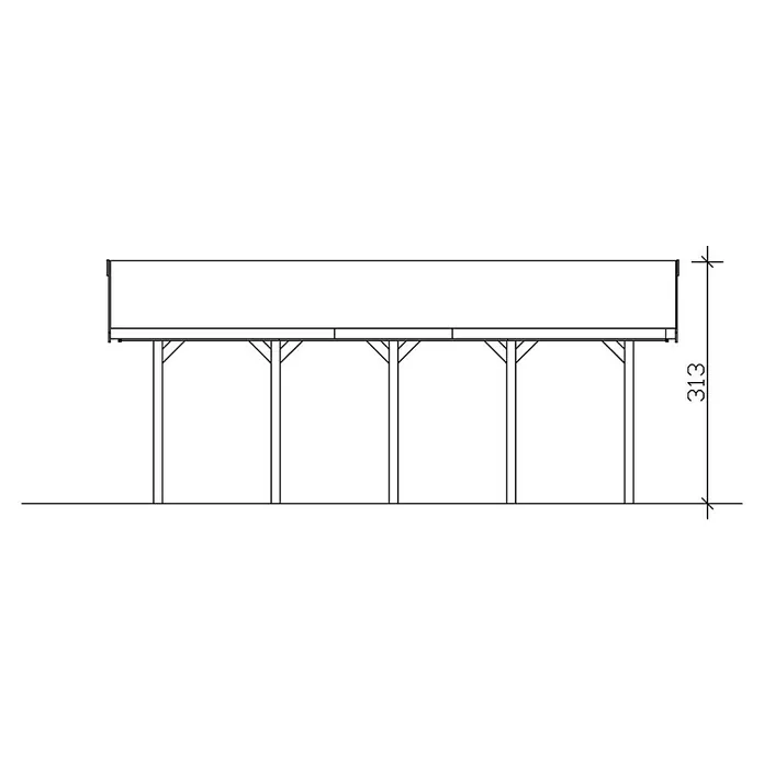 SKAN HOLZ Carport Wallgau - Außenmaß inkl. Dachüberstand (B x T): 3,8 x 7,5 m, Einzelcarport, Grün, Farbe Dach: Schwarz - Illustration eines Pavillons mit einer Höhenangabe von 313, geeignet für Baupläne oder architektonische Darstellungen.
