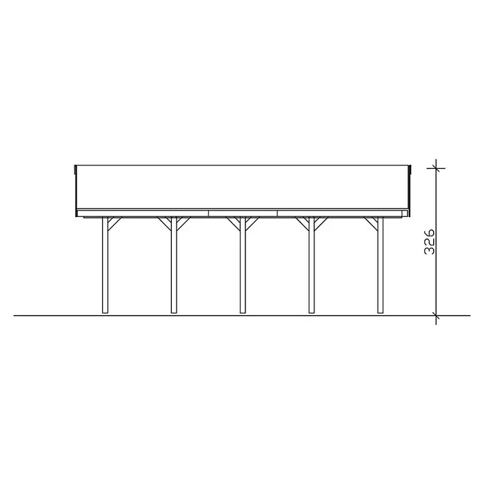 SKAN HOLZ Carport Wallgau - Außenmaß inkl. Dachüberstand (B x T): 4,3 x 7,5 m, Einzelcarport, Nussbaum, Farbe Dach: Rot - Detaillierte Darstellung eines Carports mit sechs Stützpfosten und einem Dach, inklusive Maßangabe für die Gesamthöhe des Carports.