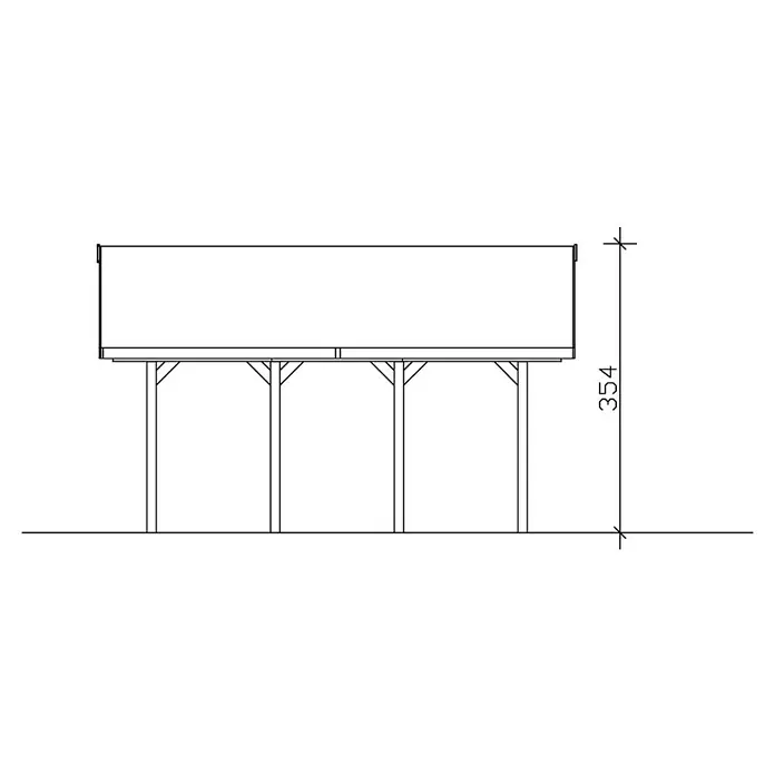 SKAN HOLZ Carport Wallgau - Außenmaß inkl. Dachüberstand (B x T): 6,2 x 6 m, Doppelcarport, Schiefergrau, Schwarze Bitumenschindeln - Abbildung einer überdachten Struktur mit Stützen und einer Höhenangabe von 354. Das Design zeichnet sich durch klare Linien aus.