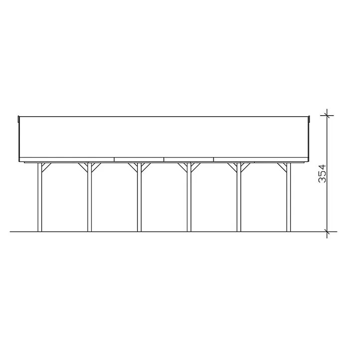 SKAN HOLZ Carport Wallgau - Außenmaß inkl. Dachüberstand (B x T): 6,2 x 9 m, Doppelcarport, Farbe Dach: Schwarz - Seitenansicht des Carports mit einer Höhe von 354 cm. Die Konstruktion umfasst mehrere Stützpfosten mit Verstrebungen.