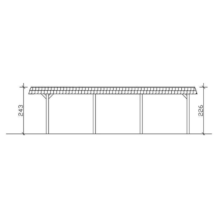 SKAN HOLZ Carport Wendland - Außenmaß inkl. Dachüberstand (B x T): 3,62 x 8,7 m, Einzelcarport, Eiche Hell, Farbe Dach: Anthrazit, Aluminium-Dachplatten - Abbildung einer Carport-Konstruktion mit Höhenangaben, die die strukturellen Details hervorheben.