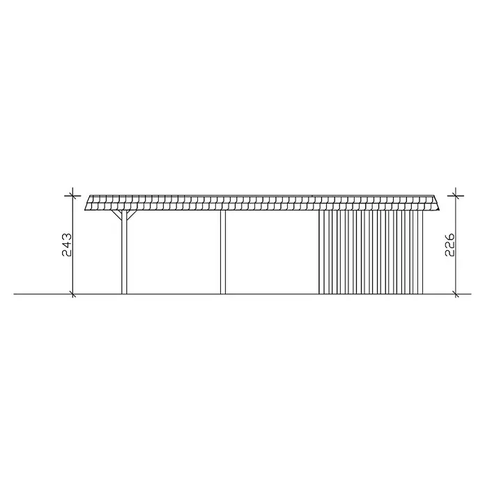 SKAN HOLZ Carport Wendland - Außenmaß inkl. Dachüberstand (B x T): 3,62 x 8,7 m, Einzelcarport, Natur, Farbe Dach: Anthrazit, Materialspezifizierung Dach: Aluminium-Dachplatten - Schemazeichnung einer Konstruktion mit Maßen, die die Struktur und Abmessungen des Designs hervorheben.