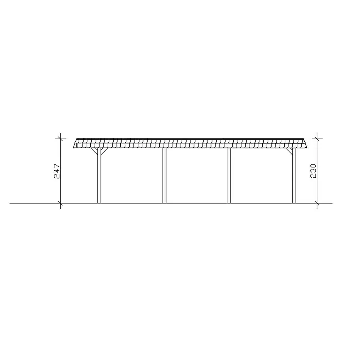SKAN HOLZ Carport Wendland - Außenmaß inkl. Dachüberstand (B x T): 4,09 x 8,7 m, Einzelcarport, Nussbaum, Farbe Dach: Anthrazit, Materialspezifizierung Dach: EPDM-Folie, Fichte - Schematische Darstellung eines Carports mit Maßangaben zu Höhe und Struktur, ideal für Baupläne und Designvisualisierungen.