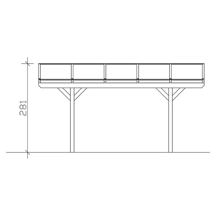 SKAN HOLZ Carport Westerwald - Außenmaß inkl. Dachüberstand (B x T): 3,62 x 5,41 m, Einzelcarport, Weiß - Skizze einer stilvollen Terrassenüberdachung mit klaren Linien und einer Höhe von 281 Einheiten für den Außenbereich.