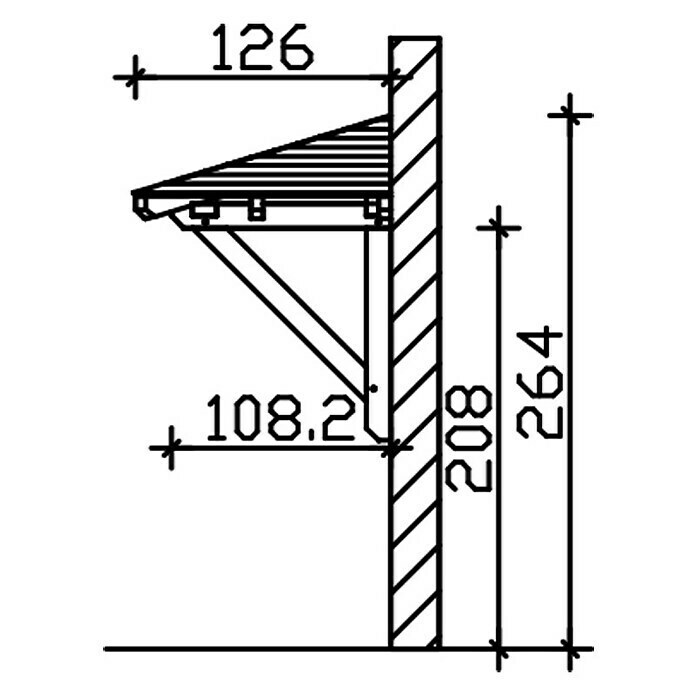 Skan Holz Vordach Wismar 1L x T: 258 cm x 126 cm, Natur Sketch