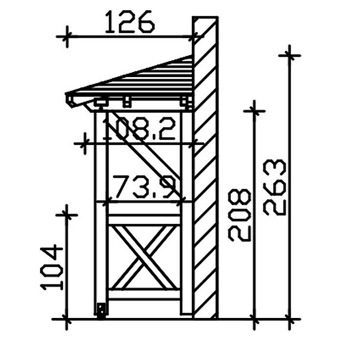 Skan Holz Vordach Wismar 3L x T: 258 cm x 126 cm, Schiefergrau Sketch