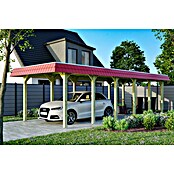 SKAN HOLZ Carport Spreewald (Außenmaß inkl. Dachüberstand (B x T): 3,45 x 8,93 m, Einzelcarport, Grün, Farbe Dach: Rot, Dachschalung mit EPDM-Folie) | BAUHAUS
