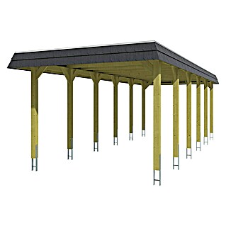SKAN HOLZ Carport Spreewald (Außenmaß inkl. Dachüberstand (B x T): 3,45 x 8,93 m, Einzelcarport, Nussbaum, Farbe Dach: Aluminium, Dachschalung mit EPDM-Folie)