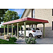 SKAN HOLZ Carport Spreewald (Außenmaß inkl. Dachüberstand (B x T): 3,96 x 7,41 m, Einzelcarport, Grün, Farbe Dach: Rot, Dachschalung mit EPDM-Folie) | BAUHAUS