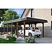 SKAN HOLZ Carport Spreewald (Außenmaß inkl. Dachüberstand (B x T): 3,96 x 7,41 m, Einzelcarport, Nussbaum, Farbe Dach: Aluminium, Dachschalung mit EPDM-Folie) | BAUHAUS