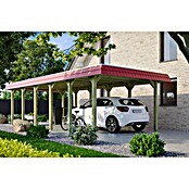 SKAN HOLZ Carport Spreewald (Außenmaß inkl. Dachüberstand (B x T): 3,96 x 8,93 m, Einzelcarport, Grün, Farbe Dach: Rot, Dachschalung mit EPDM-Folie) | BAUHAUS