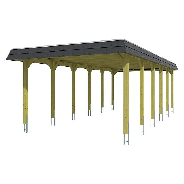 SKAN HOLZ Carport Spreewald (Außenmaß inkl. Dachüberstand (B x T): 3,96 x 8,93 m, Einzelcarport, Grün, Farbe Dach: Aluminium, Aluminium-Dachplatten) | BAUHAUS
