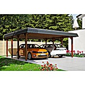 SKAN HOLZ Carport Spreewald (Außenmaß inkl. Dachüberstand (B x T): 5,85 x 5,89 m, Doppelcarport, Nussbaum, Farbe Dach: Aluminium, Dachschalung mit EPDM-Folie) | BAUHAUS