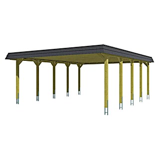 SKAN HOLZ Carport Spreewald (Außenmaß inkl. Dachüberstand (B x T): 5,85 x 7,41 m, Doppelcarport, Grün, Farbe Dach: Aluminium, Aluminium-Dachplatten)