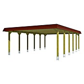SKAN HOLZ Carport Spreewald (Außenmaß inkl. Dachüberstand (B x T): 5,85 x 8,93 m, Doppelcarport, Grün, Farbe Dach: Rot, Materialspezifizierung Dach: Aluminium-Dachplatten) | BAUHAUS