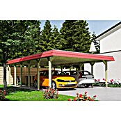 SKAN HOLZ Carport Spreewald (Außenmaß inkl. Dachüberstand (B x T): 5,85 x 8,93 m, Doppelcarport, Grün, Farbe Dach: Rot, Materialspezifizierung Dach: Aluminium-Dachplatten) | BAUHAUS