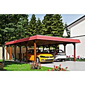 SKAN HOLZ Carport Spreewald (Außenmaß inkl. Dachüberstand (B x T): 5,85 x 8,93 m, Doppelcarport, Nussbaum, Farbe Dach: Rot, Materialspezifizierung Dach: EPDM-Folie, Fichte) | BAUHAUS