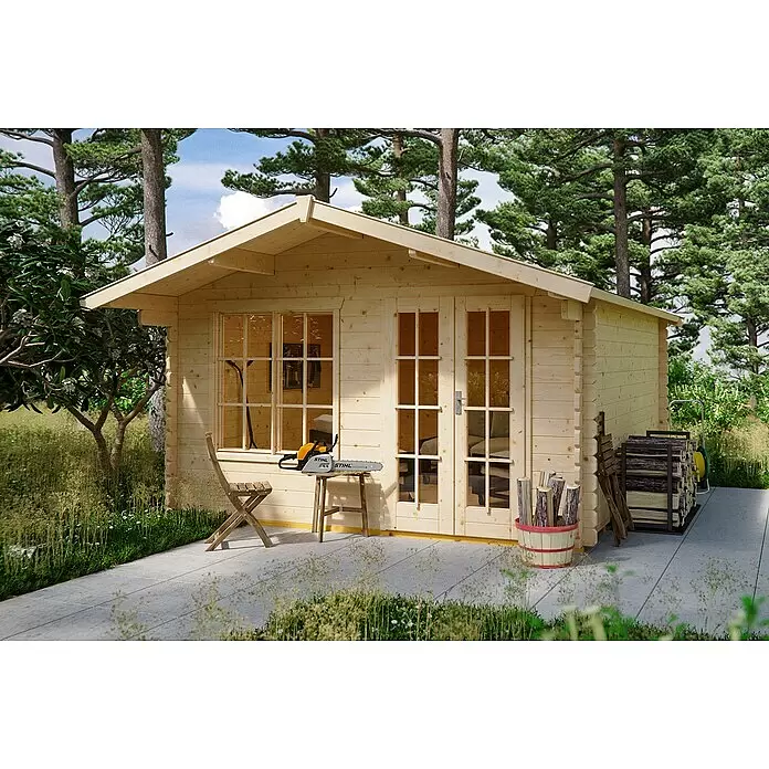 SKAN HOLZ Gartenhaus Stavanger 1 - Außenmaß inkl. Dachüberstand (B x T): 420 x 400 cm, Holz, Natur - Stimmungsaufnahme