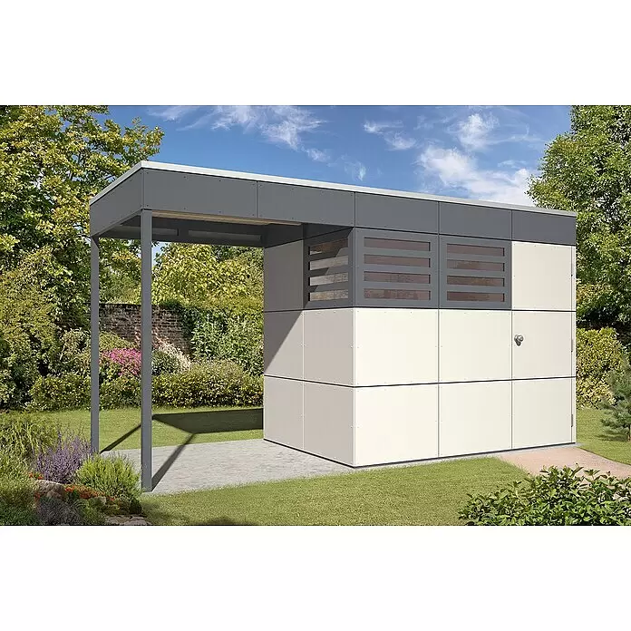 SKAN HOLZ CrossCube Gartenhaus-Anbau Crosscube - B x H: 168 x 223 cm, Passend für: Skan Holz Crosscube Gartenhäuser Sydney/Brisbane 2, Schiefergrau - Stimmungsaufnahme