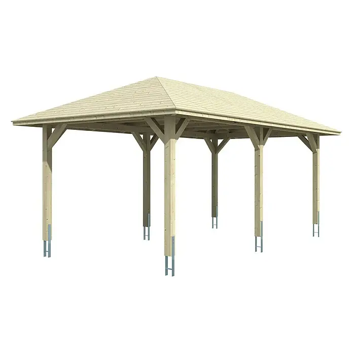 SKAN HOLZ Carport Taunus - Außenmaß inkl. Dachüberstand (B x T): 3,74 x 6,56 m, Einzelcarport, Natur - Holzpavillon mit robusten Holzpfosten und einem stabilen Dach. Ideal für den Garten oder die Terrasse, um einen schattigen und geschützten Bereich zu schaffen.