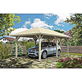 Skan Holz Carport Taunus (Außenmaß inkl. Dachüberstand (B x T): 3,74 x 6,56 m, Einzelcarport, Natur)