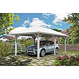 Skan Holz Carport Taunus (Außenmaß inkl. Dachüberstand (B x T): 3,74 x 6,56 m, Einzelcarport, Weiß)