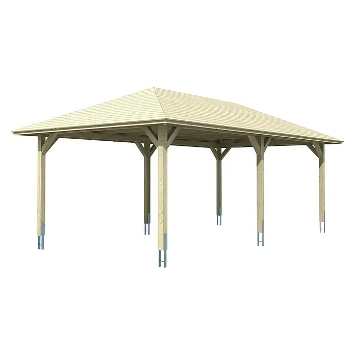 Skan Holz Carport TaunusAußenmaß inkl. Dachüberstand (B x T): 4,39 x 7,86 m, Einzelcarport, Schiefergrau - Stilvoller, freistehender Holzpavillon mit stabilen Pfosten und einem eleganten Dach, ideal für den Garten. Schützt vor Sonne und Regen.