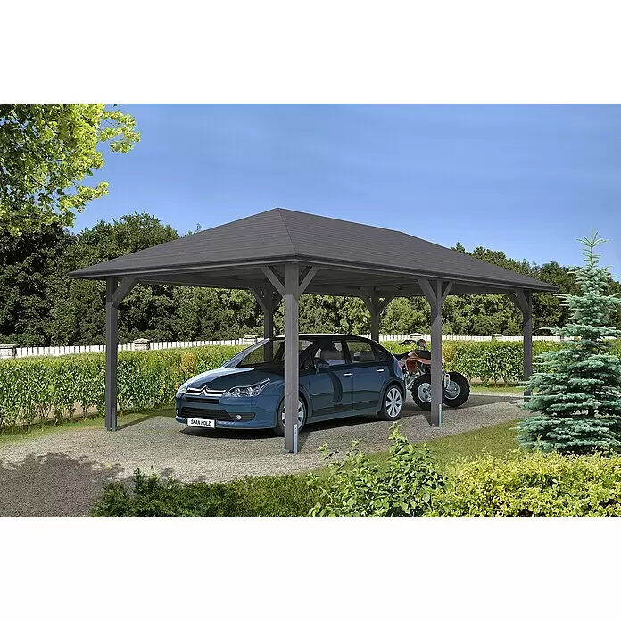 Skan Holz Carport TaunusAußenmaß inkl. Dachüberstand (B x T): 4,39 x 7,86 m, Einzelcarport, Schiefergrau
