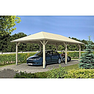 Skan Holz Carport Taunus (Außenmaß inkl. Dachüberstand (B x T): 4,39 x 7,86 m, Einzelcarport, Natur)