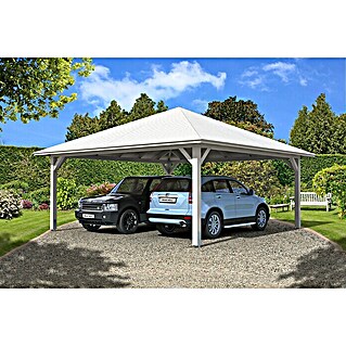 Skan Holz Carport Taunus (Außenmaß inkl. Dachüberstand (B x T): 6,34 x 6,34 m, Doppelcarport, Weiß)