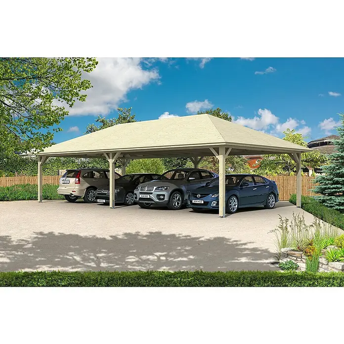 SKAN HOLZ Carport Taunus - Außenmaß inkl. Dachüberstand (B x T): 11,76 x 6,34 m, Einzelcarport, Natur - Überdachter Stellplatz mit mehreren Autos, bietet Schutz vor Wettereinflüssen und sorgt für Ordnung. Ideal für Hausbesitzer mit mehreren Fahrzeugen.