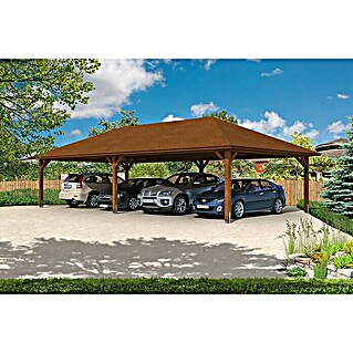 Skan Holz Carport Taunus (Außenmaß inkl. Dachüberstand (B x T): 11,76 x 6,34 m, Doppelcarport, Nussbaum)