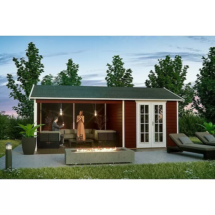 SKAN HOLZ Gartenhaus Tilburg - Außenmaß inkl. Dachüberstand (B x T): 653 x 420 cm, Holz, Schwedenrot - Stimmungsaufnahme
