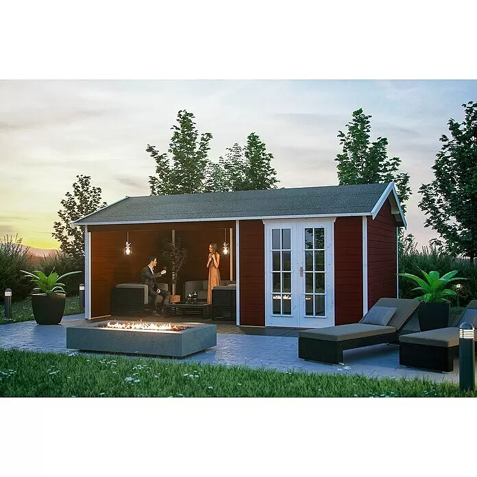 SKAN HOLZ Gartenhaus Tilburg - Außenmaß inkl. Dachüberstand (B x T): 653 x 420 cm, Holz, Schwedenrot - Stimmungsaufnahme