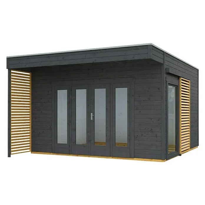 SKAN HOLZ Gartenhaus Tokio 4 - Außenmaß inkl. Dachüberstand (B x T): 402 x 502 cm, Holz, Schiefergrau, Doppelwandig - Das moderne Gartenhaus mit stilvoller Holzfassade und großen Fensterflächen bietet viel Tageslicht und einen schönen Blick ins Grüne.